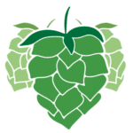 Stylized green hops icon on a dark green background. Southern Passion Hops.